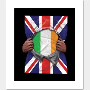 Ireland Flag Great Britain Flag Ripped - Gift for Irish From Ireland Posters and Art